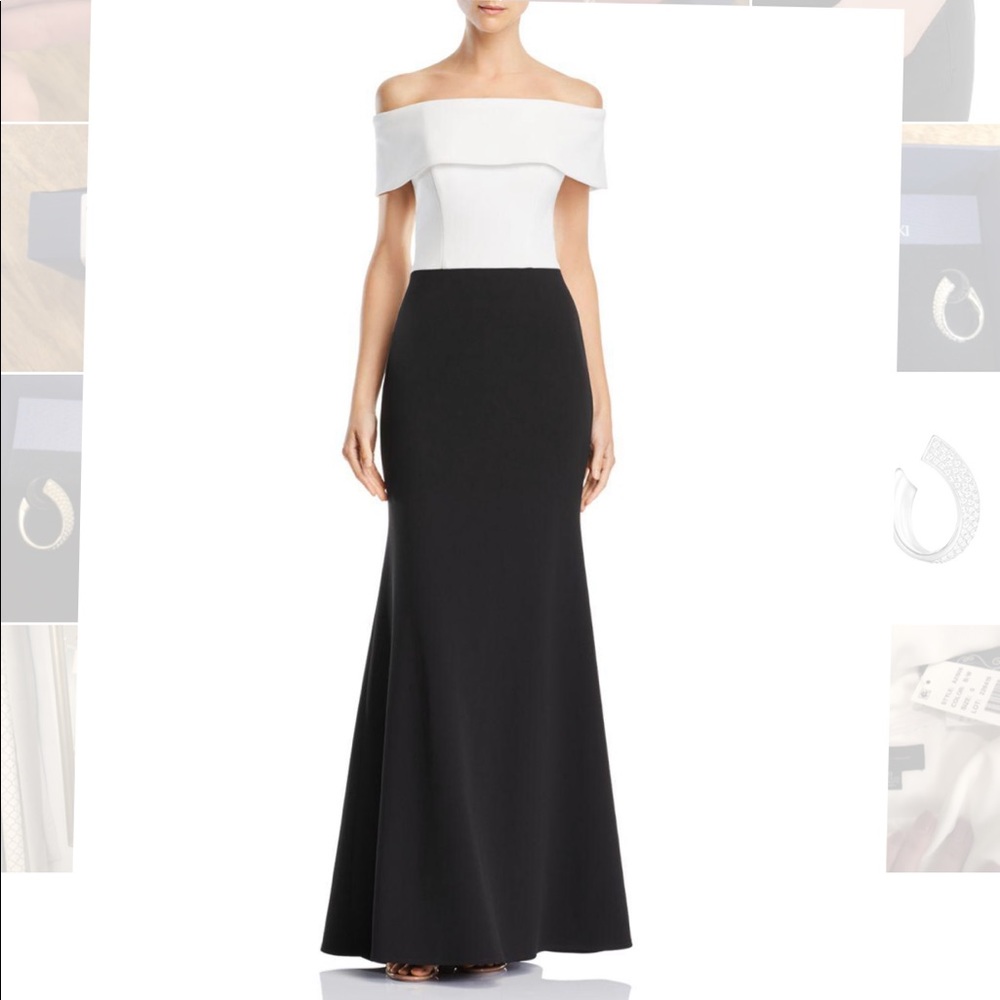 Aqua color block off the shoulder gown